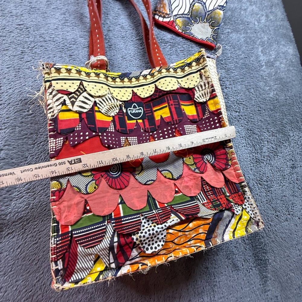 Kikapu by Furaha B African Art Weave Ankara Tote Bag Leather Handles - Picture 8 of 10